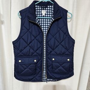 J Crew Navy Quilted Vest with Gold Accents
